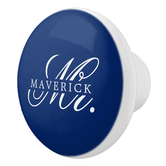 Stylish Mr. & Name Text Stylish Navy Ceramic Knob (Right)