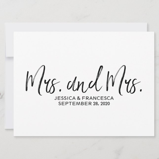 Stylish "Mrs. and Mrs." Lesbian Wedding Sign Invitation (Front)
