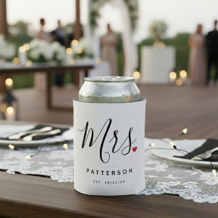 Stylish Mrs. Custom Last Name & Date Wedding Can Cooler