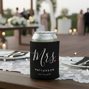 Stylish Mrs. Custom Last Name & Date Wedding Can Cooler