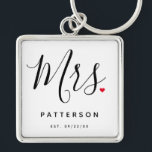 Stylish Mrs. Custom Last Name & Date Wedding Key Ring<br><div class="desc">The perfect gift for any bride to be,  the fun and modern design features a stylish typography script "Mrs." with cute little red love heart full stops. The design is easy to personalise with your surname and established date and will be the perfect keepsake from your special day.</div>