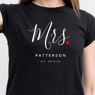 Stylish Mrs. Custom Last Name & Date Wedding T-Shirt