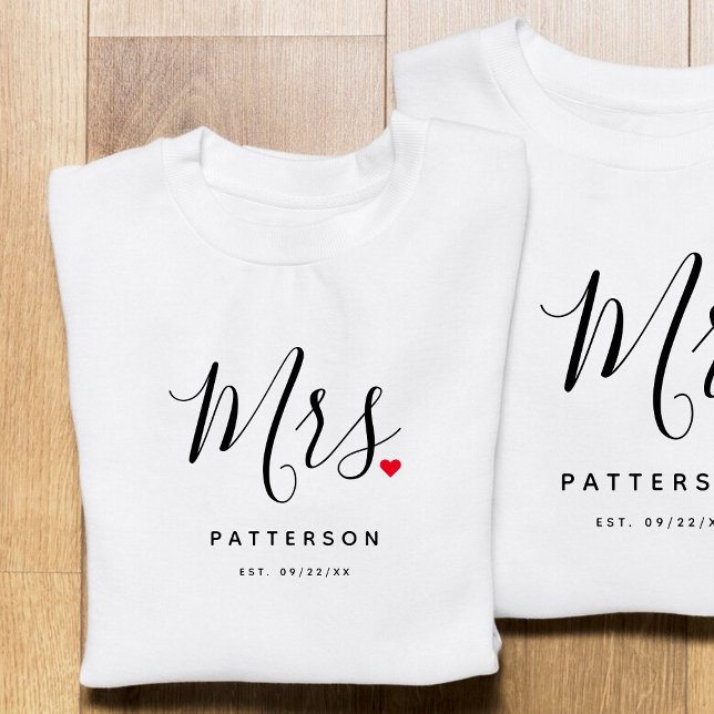 Stylish Mrs. Custom Last Name & Date Wedding T-Shirt (Creator Uploaded)