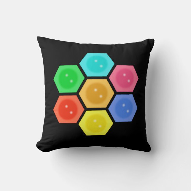 Stylish multicolored honeycomb on black cushion (Front)