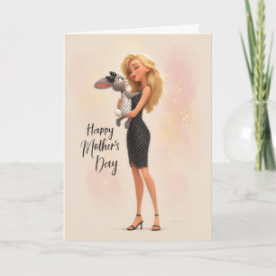 Stylish Mum Holding Cute Bunny Happy Mother’s Day Card