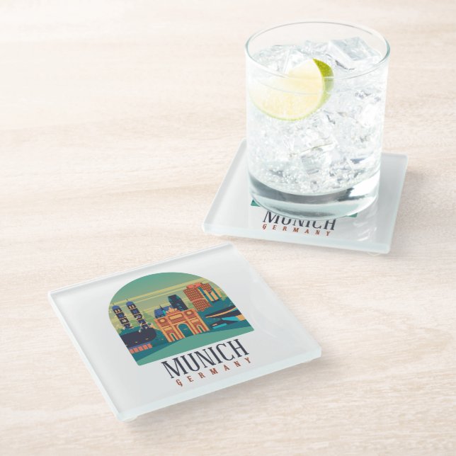 Stylish Munich Cityscape Germany   Glass Coaster (Angled)
