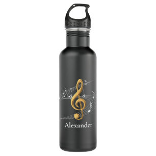 Stylish Music Notes Gold Treble Clef  710 Ml Water Bottle