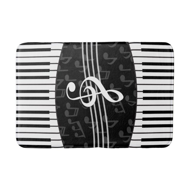 Stylish Music Notes Treble Clef and Piano Keys Bath Mat (Front)
