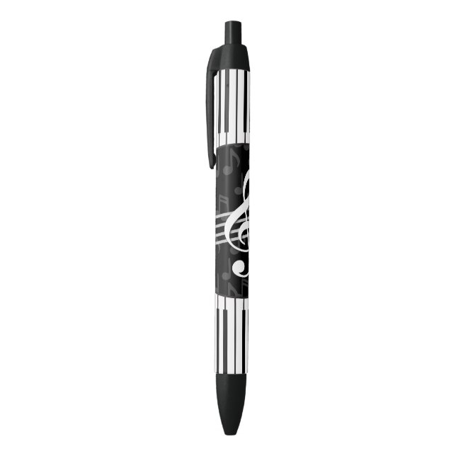 Stylish Music Notes Treble Clef and Piano Keys Black Ink Pen (Top (Vertical))