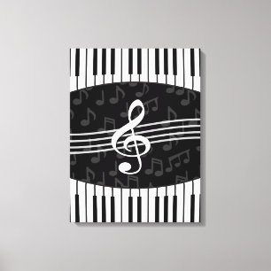 Stylish Music Notes Treble Clef and Piano Keys Canvas Print