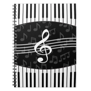 Stylish Music Notes Treble Clef and Piano Keys Spiral Notebook