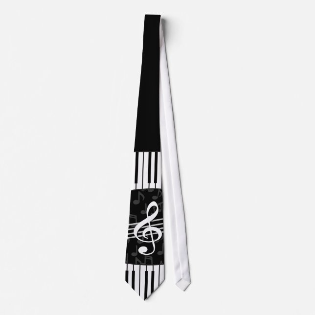 Stylish Music Notes Treble Clef and Piano Keys Tie (Front)