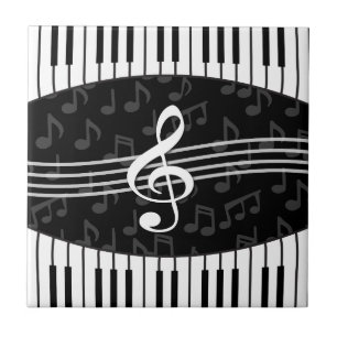Stylish Music Notes Treble Clef and Piano Keys Tile
