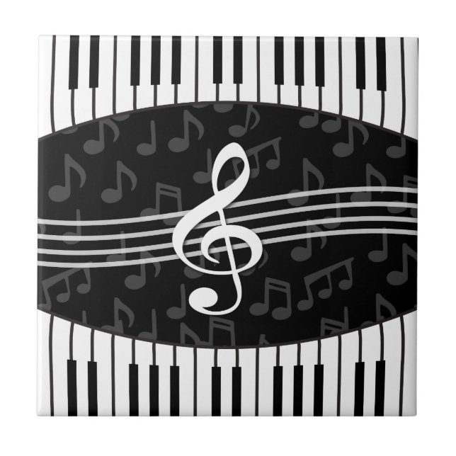 Stylish Music Notes Treble Clef and Piano Keys Tile (Front)