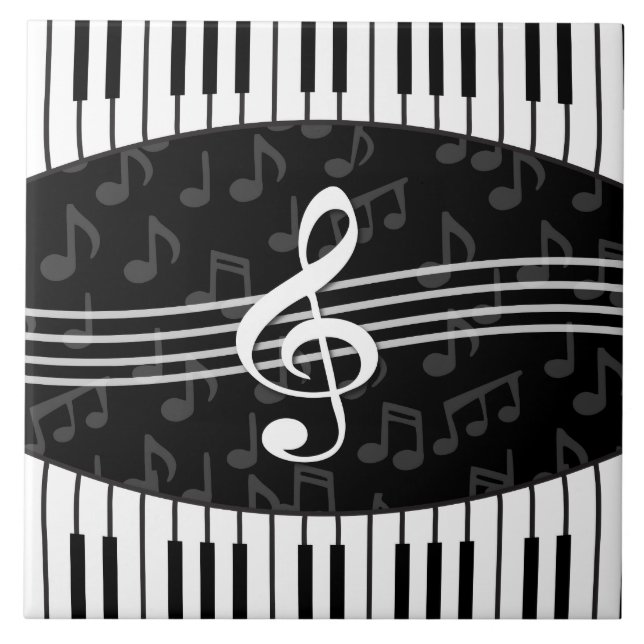 Stylish Music Notes Treble Clef and Piano Keys Tile (Front)