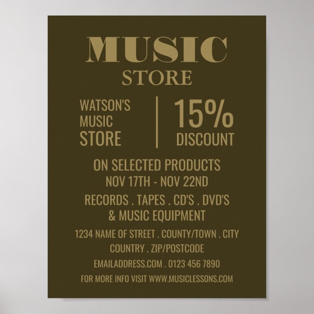 Stylish Music Store Advertising Poster (Front)