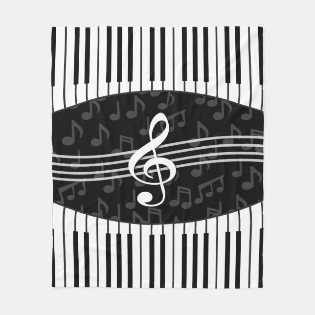 Stylish musical note clef and piano keys fleece blanket (Front)