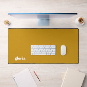 Stylish mustard yellow plain custom name desk mat