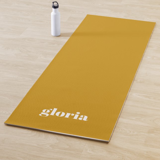 Stylish mustard yellow plain custom name yoga mat (In Situ)