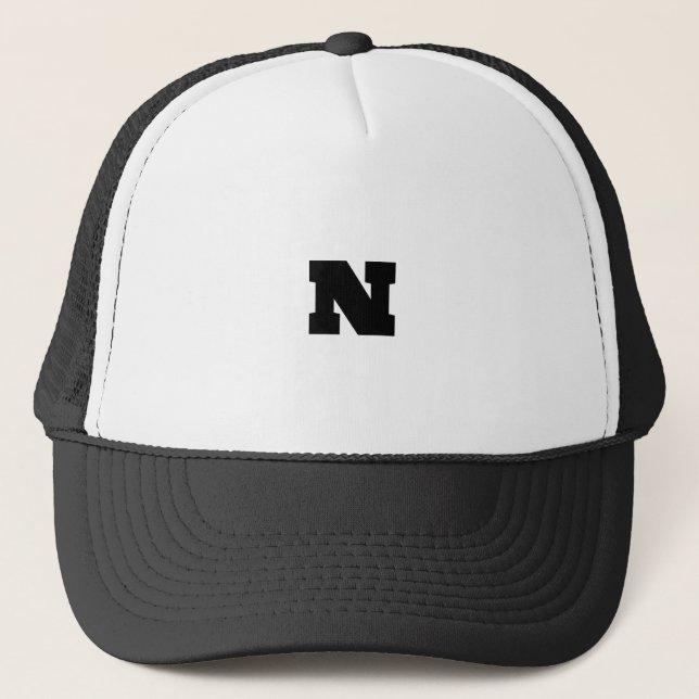Stylish N Monogram Custom White and Black-Cap Nice Trucker Hat (Front)