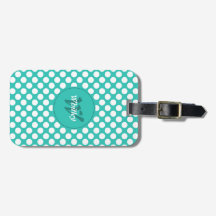 Stylish Name Initial Turquoise White Polka Dots