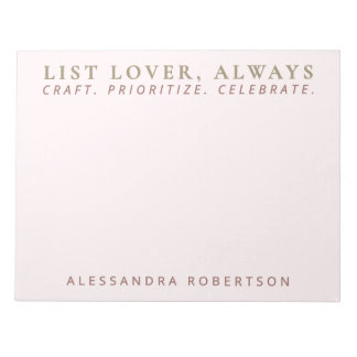 Stylish Name List Lover Pastel Pink Minimalist  Notepad