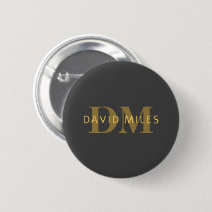 Stylish Name & Monogram   Gold & Dark Grey 6 Cm Round Badge