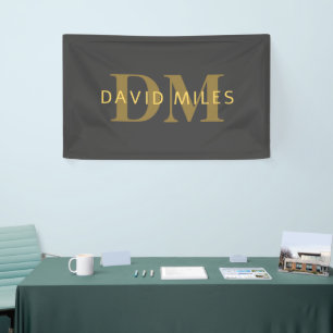 Stylish Name & Monogram   Gold & Dark Grey Banner