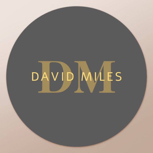Stylish Name & Monogram | Gold & Dark Grey Classic Round Sticker (Creator Uploaded)
