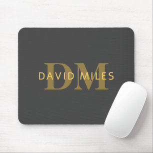Stylish Name & Monogram Gold & Dark Grey Mouse Pad