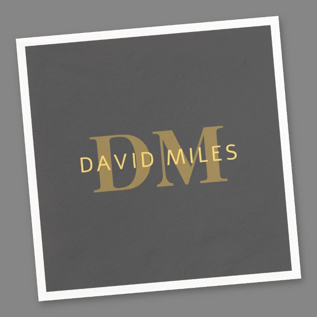 Stylish Name & Monogram | Gold & Dark Grey Napkin (Creator Uploaded)
