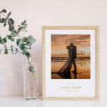 Stylish Names Date Location Wedding Photo Foil Prints<br><div class="desc">Elegant minimalist wedding photo print with gold foil fonts spelling your names,  wedding date,  and location below a wedding photo.</div>