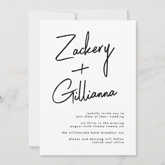 Stylish NAMES | Modern Black & White Wedding Invit Invitation (Front)