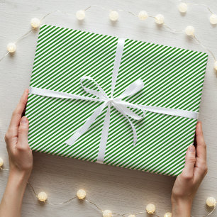 Stylish Narrow Diagonal Striped Green White Wrapping Paper