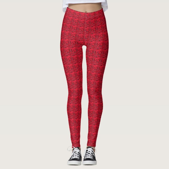 Stylish Natural Colour Rose Flower Red Leggings (Front)