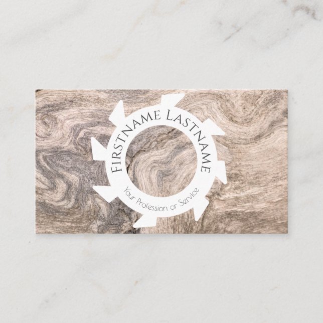 Stylish natural organic wood with white saw shape business card (Front)