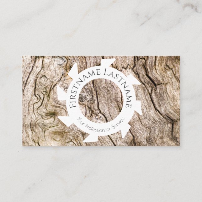 Stylish natural organic wood with white shapes business card (Front)