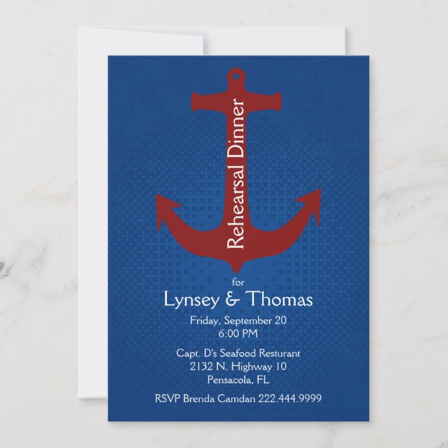 Stylish Nautical Anchor Rehearsal Dinner Invitation (Front)