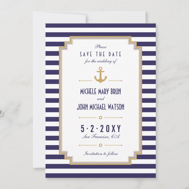 Stylish Nautical Anchor Save the Date Card (Front)