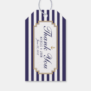 Stylish Nautical Blue White Thank You Gift Tags