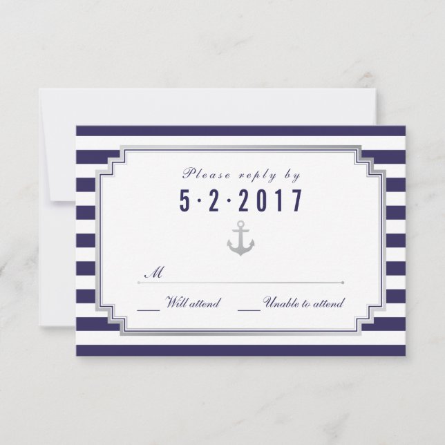Stylish Nautical Custom Navy White RSVP Card (Front)