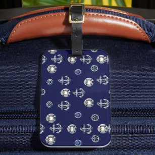Stylish Nautical Navy Blue and White    Luggage Tag