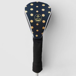 Stylish Nautical Navy Blue & Gold Anchor Monogram Golf Head Cover