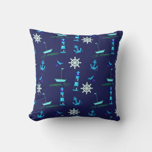 Stylish Nautical Pattern   Navy Blue Cushion