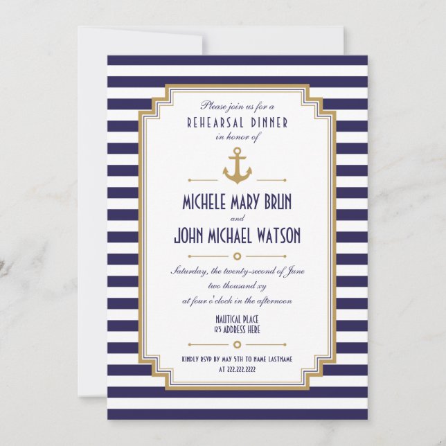Stylish Nautical Rehearsal Dinner Invitation (Front)