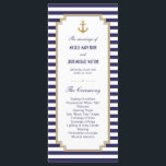 Stylish Nautical Wedding Program Rack Cards<br><div class="desc">Customise this Stylish Modern Nautical Wedding Program Cards. Don't forget to personalise the back side too. Blue and white striped design with an anchor, set as a template for an easy customisation. Below are links to a matching Wedding Invitation, RSVP and Guest Information Directions Card, Bridal Shower Invitation, Rehearsal Dinner...</div>