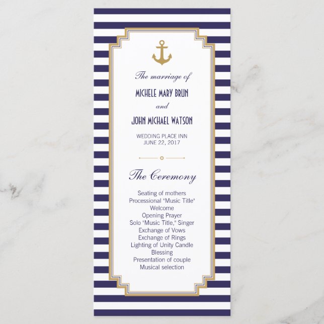 Stylish Nautical Wedding Program Rack Cards (Front)