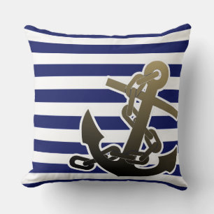 Stylish Nautical XL Anchor On Stripe Pattern Cushion
