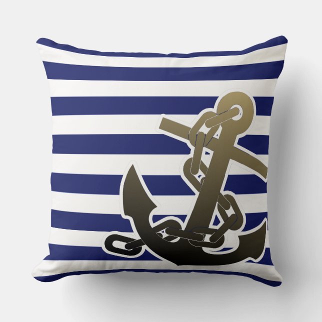 Stylish Nautical XL Anchor On Stripe Pattern Cushion (Front)