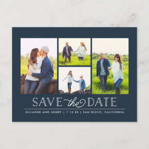 Stylish Navy 4 Photo Save the Date Postcard